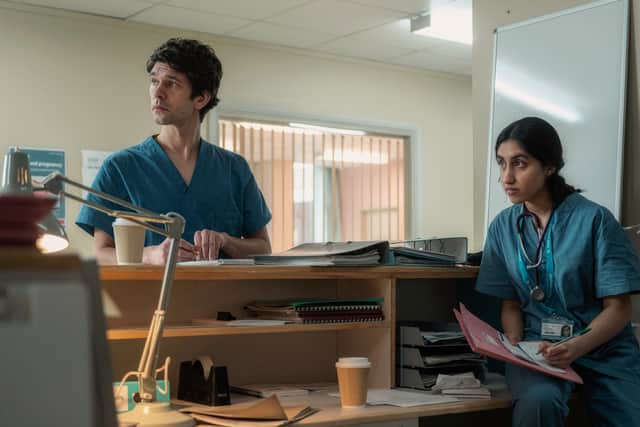 Ben Whishaw as Adam and Ambika Mod as Shruti in This is Going to Hurt (Credit: BBC/Sister/AMC/Anika Molnar)