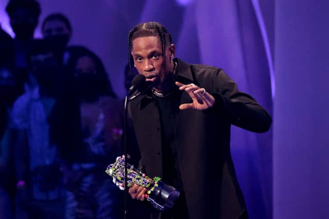 Travis Scott accepts the Best Hip Hop award for Franchise during the 2021 MTV Video Music Awards (Photo: Mike Coppola/Getty Images for MTV/ViacomCBS)