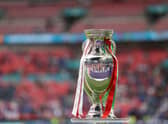 The UEFA EURO trophy is seen before the start of the UEFA EURO 2020 final football match between Italy and England at the Wembley Stadium in London on July 11, 2021