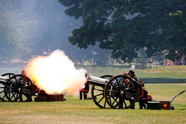 Members of the King’s Troop Royal Horse Artillery fire a 82-gun double gun salute in Green Park to mark the beginning of the State Visit of US President Donald Trump (Photo: TOLGA AKMEN/AFP via Getty Images)