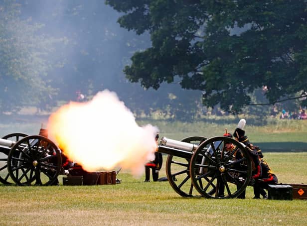 <p>Members of the King’s Troop Royal Horse Artillery fire a 82-gun double gun salute in Green Park to mark the beginning of the State Visit of US President Donald Trump (Photo: TOLGA AKMEN/AFP via Getty Images)</p>