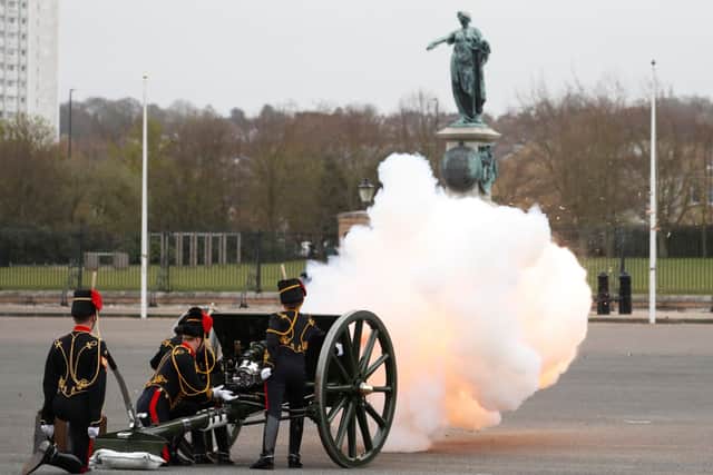 Members of the King’s Troop Royal Horse Artillery fire a 41-round gun salute to mark the death of His Royal Highness The Duke Of Edinburgh (Photo: Alastair Grant - WPA Pool /Getty Images)