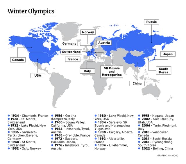 Where the Winter Olympics has been held. (Graphic: Kim Mogg / JPIMedia)