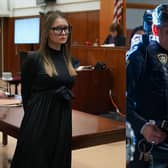 L-R: the real Anna Sorokin in court; Julia Garner portraying Sorokin in Inventing Anna (Credit L-R: Getty Images; Netflix)