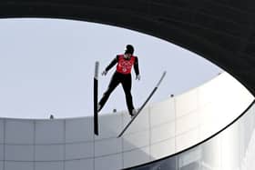 French Edgar Vallet practices during the Nordic Combined normal hill official training (Photo by CHRISTOF STACHE/AFP via Getty Images)