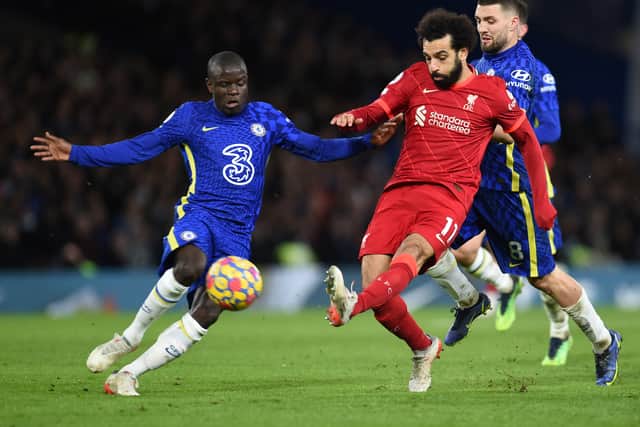 Mohamed Salah of Liverpool during the Premier League match between Chelsea  and  Liverpool at Stamford Bridge on January 02, 2022 in London, England