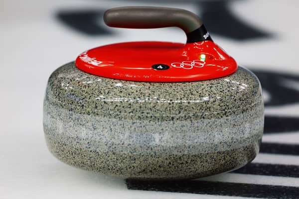 A detailed view of a Team Norway curling stone. (Photo by Elsa/Getty Images)