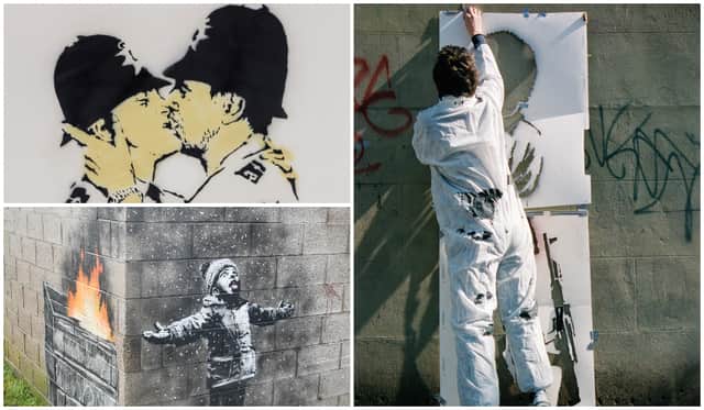 <p>Banksy is one of the most high profile artists in the UK - but has also managed to keep hold of their anonymity (images: PA)</p>