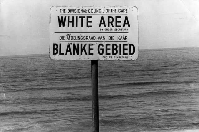 An apartheid notice on a beach near Capetown, denoting the area for whites only (Photo: Keystone/Getty Images)