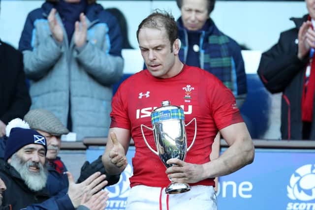Alun Wyn Jones of Wales carries the Doddie Weir Cup following the Guinness Six Nations match between Scotland and Wales at Murrayfield on March 09, 2019 in Edinburgh, Scotland
