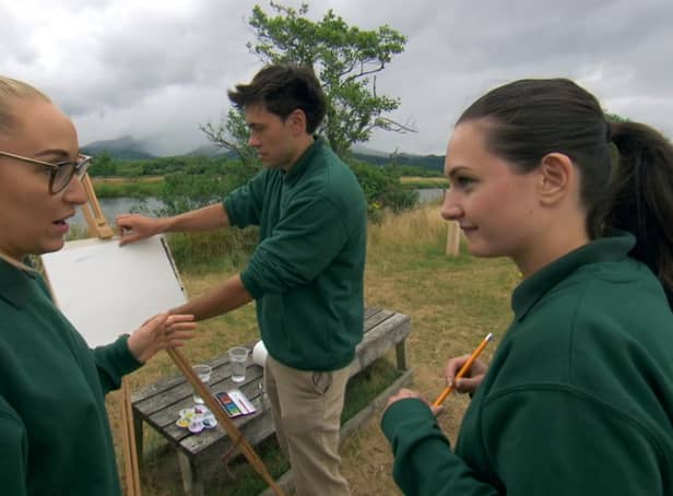 <p>The Apprentice candidates teach a watercolour class (Photo: BBC)</p>