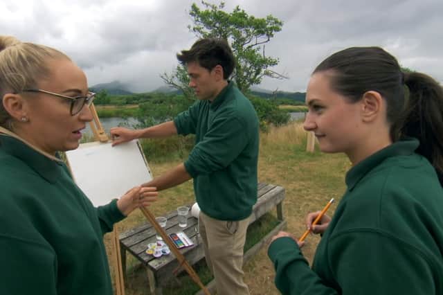 <p>The Apprentice candidates teach a watercolour class (Photo: BBC)</p>