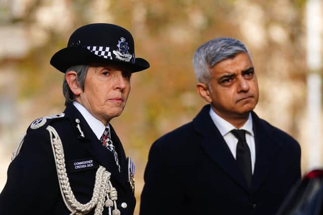 Former Metropolitan Police Commissioner Dame Cressida Dick with Mayor of London Sadiq Khan in 2021 (image: PA)