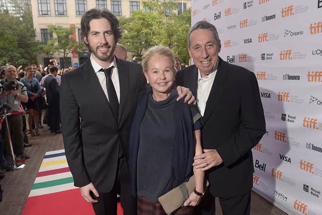 Reitman (right) with wife Geneviève (centre) and son Jason (left) in 2014 (Photo Jason Kempin/Getty Images for Paramount Pictures International)