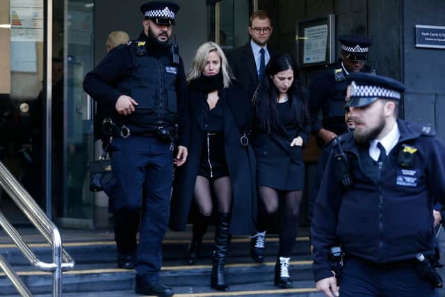 Caroline Flack leaving Highbury Corner Magistrates Court after being charged with assault by beating following an argument with boyfriend Lewis Burton (Photo: Hollie Adams/Getty Images)
