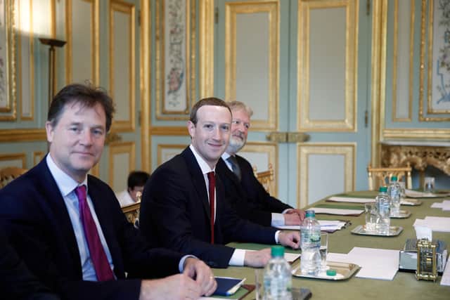 CEO and co-founder of Facebook Mark Zuckerberg poses next to Facebook head of global policy communications and former UK deputy prime minister Nick Clegg (L) prior to a meeting with French President in 2019  (image: YOAN VALAT/AFP via Getty Images)