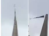 Video captures the moment the spire toppled from the church (Photo: Twitter / @djstay81)