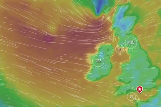 Could these predicted strong winds for Thursday become known as Storm Gladys? (Image: Windfinder)