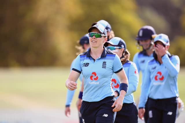 Heather Knight leads her women on Saturday 5 March 2022