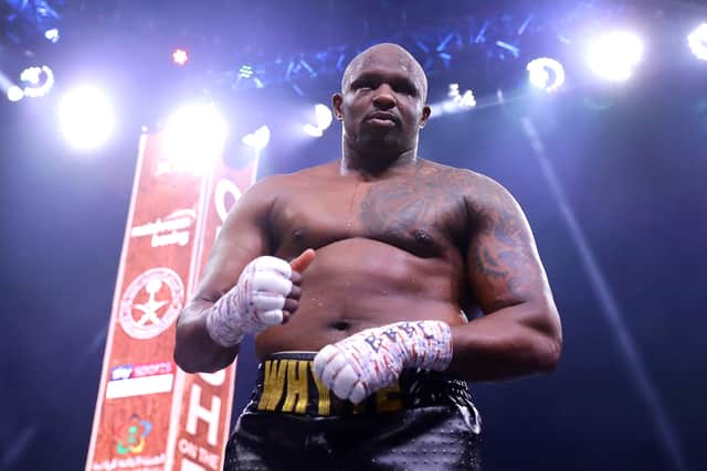 Dillian Whyte poses for a photo after the Heavyweight fight between Dillian Whyte and Mariusz Wach during the Matchroom Boxing 'Clash on the Dunes' show at the Diriyah Season on December 07, 2019