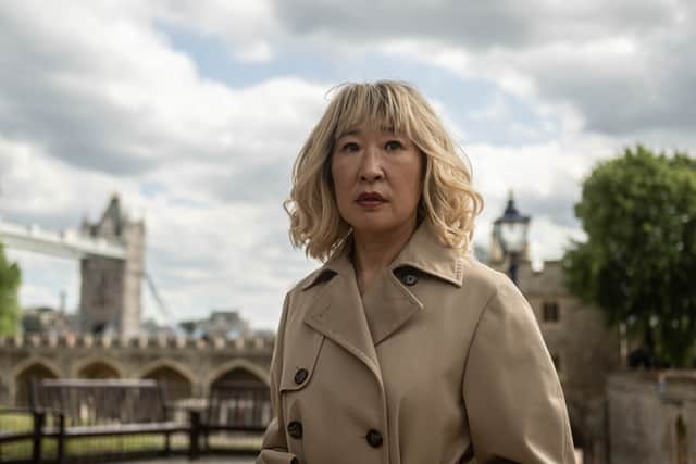 Sandra Oh as Eve Polastri, wearing a blonde wig as a cunning disguise, in Killing Eve series 4 (Credit: BBC America/Anika Molnar)
