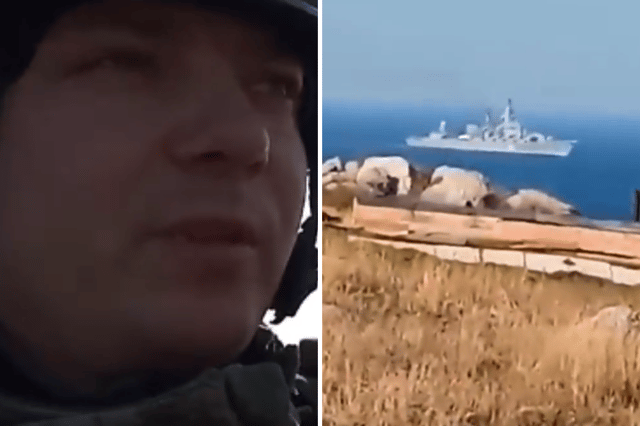 Ukrainian guards on Snake Island have been hailed heroes after a Russian warship attempted a takeoff of the small piece of land. (Credit: Twitter)
