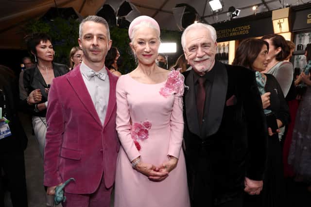 (L-R) Jeremy Strong, Helen Mirren, and Brian Cox at the 28th Screen Actors Guild Awards (Photo: Emma McIntyre/Getty Images for WarnerMedia)