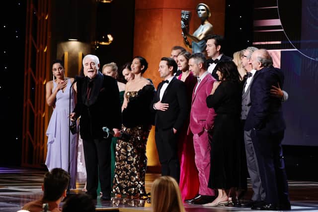 Cast members of ‘Succession’ accept the Outstanding Performance by an Ensemble in a Drama Series award (Photo: Dimitrios Kambouris/Getty Images for WarnerMedia)