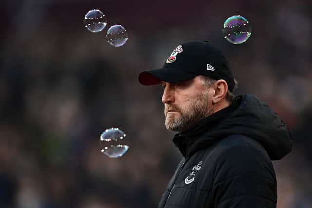 Ralph Hasenhuettl, Manager of Southampton looks on prior to the Premier League match between West Ham United and Southampton at London Stadium on December 26, 2021