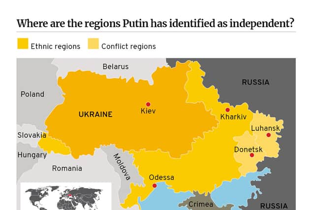Fighting has been concentrated in the North, South and East of Ukraine (graphic: Mark Hall)