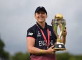 Heather Knight holds 2017 Trophy with Pride
