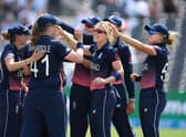 Shrubsole is congratulated during 2017 World Cup. She has played in 4 World Cups