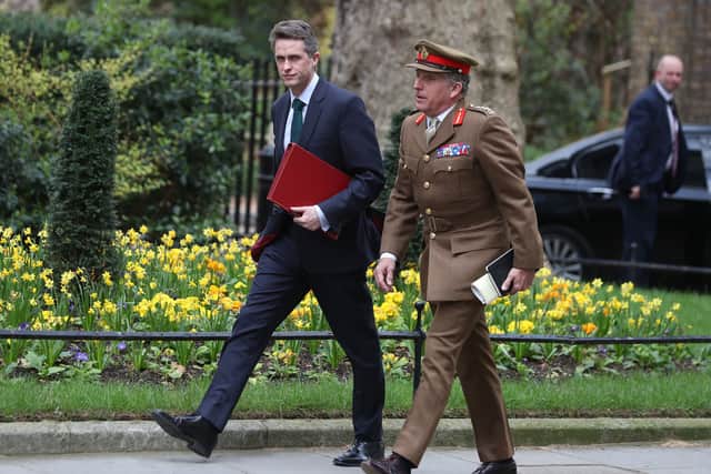 Former defence secretary Gavin Williamson and Britain’s chief of the defence staff general Nick Carter arrive at 10 Downing Street in 2019. (Photo by Daniel Leal / AFP/Getty)