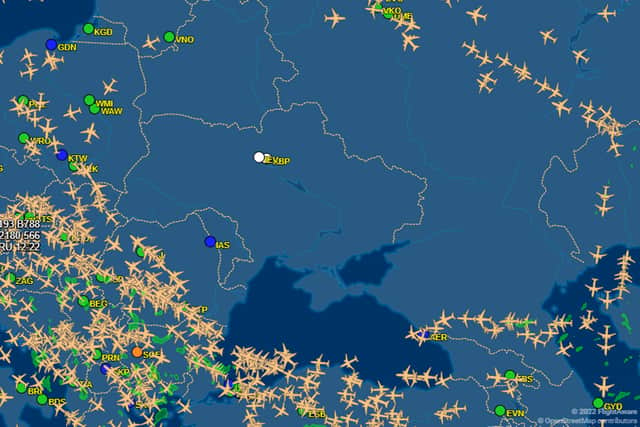 Commercial flights have been avoiding Ukrainian airspace since the conflict began (Photo: FlightAware)