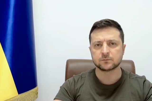 President Zelensky appeared via video link the chamber. (Credit: PA)