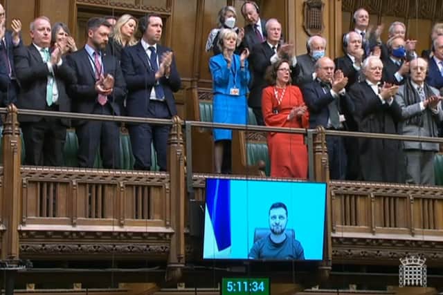 President Zelensky made history by appearing by video link in the House of Commons (Credit: PA)