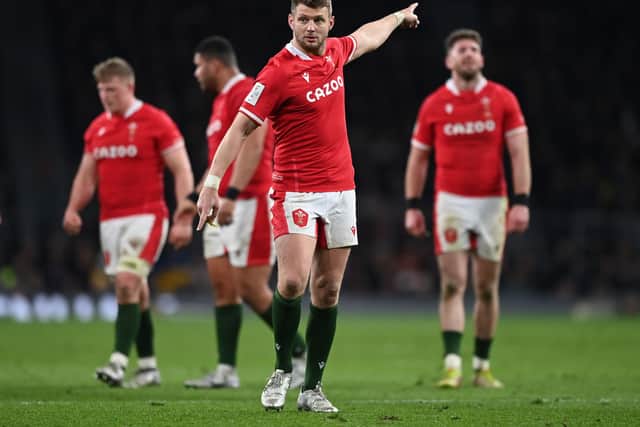 26: Dan Biggar of Wales looks on during the Guinness Six Nations Rugby match between England and Wales at Twickenham Stadium on February 26, 2022