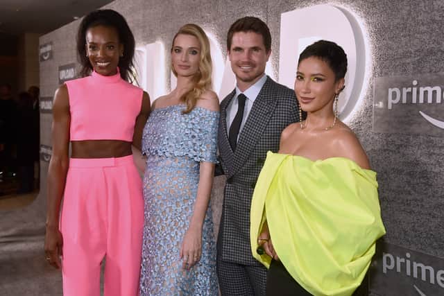  (L-R) Zainab Johnson, Allegra Edwards, Robbie Amell and Andy Allo attend Amazon Prime Video's "Upload" Season 2 premiere at The West Hollywood