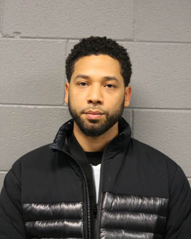 A handout from the Chicago Police Department in which Jussie Smollett poses for a booking photo after turning himself into the Chicago Police Department (Photo: Chicago Police Department via Getty Images)