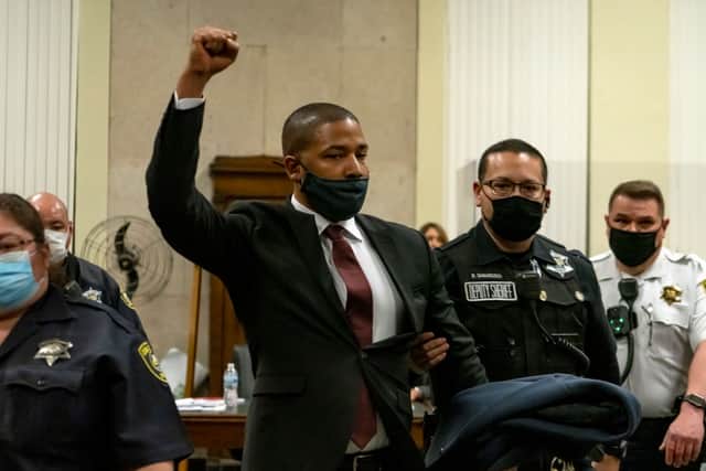 Actor Jussie Smollett is led out of the courtroom after being sentenced at the Leighton Criminal Court (Photo: Brian Cassella-Pool/Getty Images)