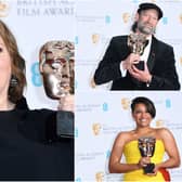 Clockwise from left: Joanna Scanlan, Troy Kotsur and Ariana DeBose at the 2022 Bafta film awards (Photos: Getty Images)