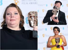 Clockwise from left: Joanna Scanlan, Troy Kotsur and Ariana DeBose at the 2022 Bafta film awards (Photos: Getty Images)