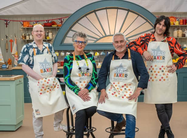 <p>Matt Lucas, Prue Leith, Paul Hollywood, and Noel Fielding in the Bake Off tent (Credit: Channel 4)</p>