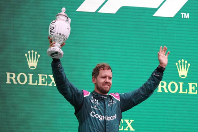 Vettel celebrating his podium in 2021, Hungary