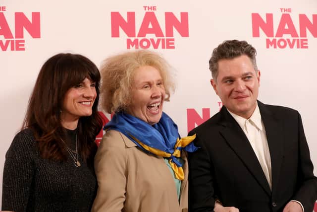 LONDON, ENGLAND - MARCH 15: Niky Wardley, The Nan aka Catherine Tate and Mathew Horne attend a Special Screening of The Nan Movie at Ham Yard Hotel on March 15, 2022 in London, England. (Photo by Tristan Fewings/Getty Images for Warner Bros.)