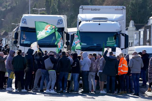 P&O Ferries workers have protested against their sudden firing (image: PA)