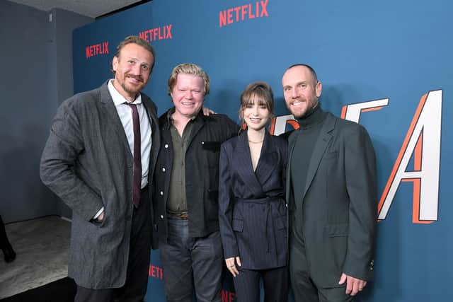 Cast of Windfall with director McDowell (Photo by Charley Gallay/Getty Images for Netflix)
