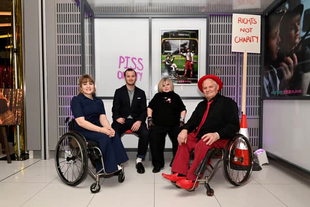 Actors Ruth Madeley and Arthur Hughes with activists Barbara  Lisicki and Alan Holdsworth