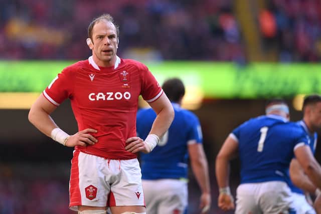 Wales’ Alun Wyn Jones  looks on during the Six Nations Rugby match between Wales and Italy at Principality Stadium