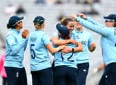 Cross celebrates one of her three wickets against New Zealand